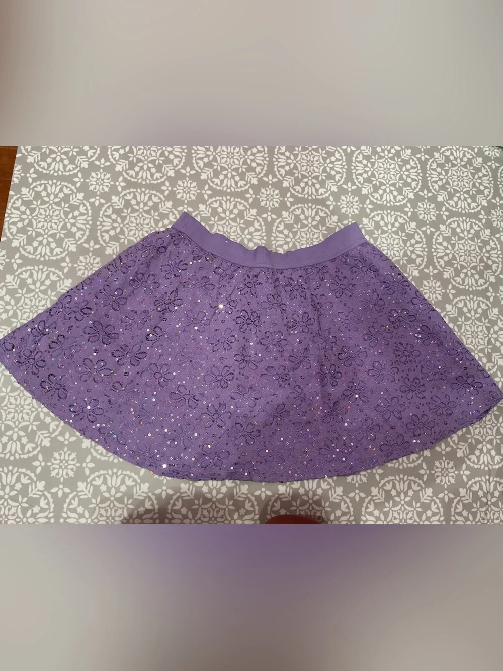 Justice Girls Purple Floral Sequin Skirt with Built-In Shorts Size 16